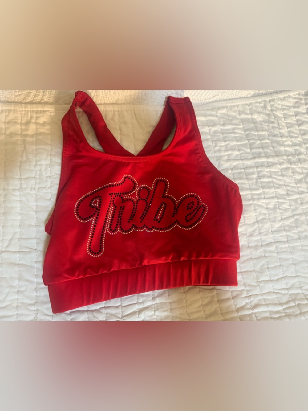 Varsity Spirit Tribe Rhinestone Sports Bra Cheer Crop Top Adult Medium